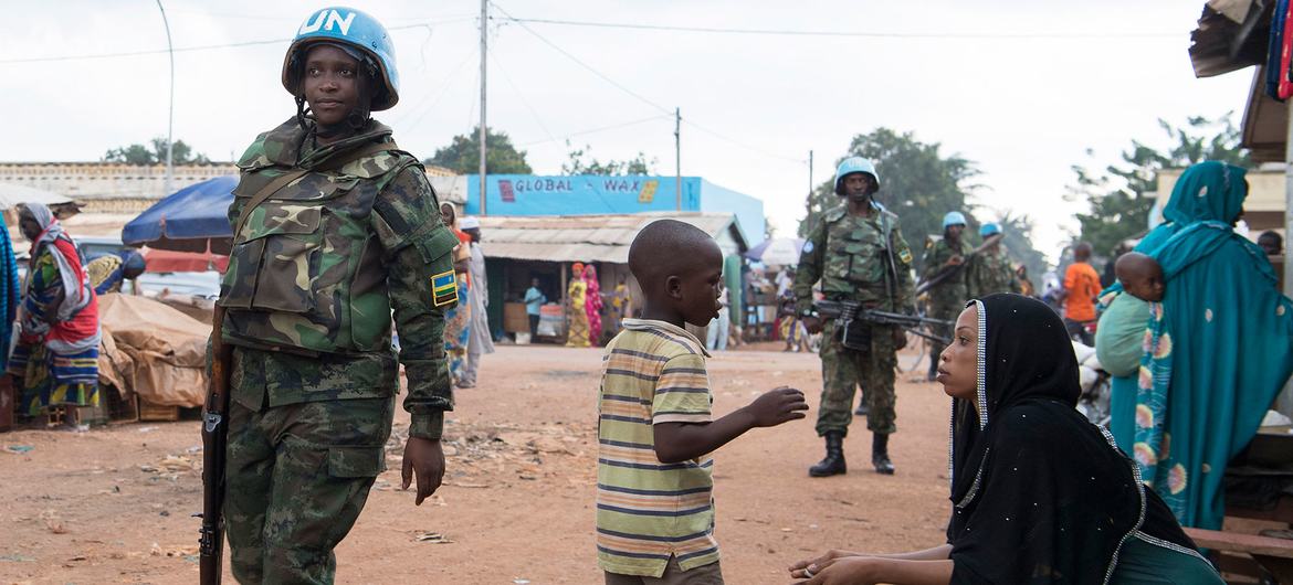 Peacekeepers serving with MINUSCA, the UN mission in the Central African Republic, patrol the capital of Bangui.