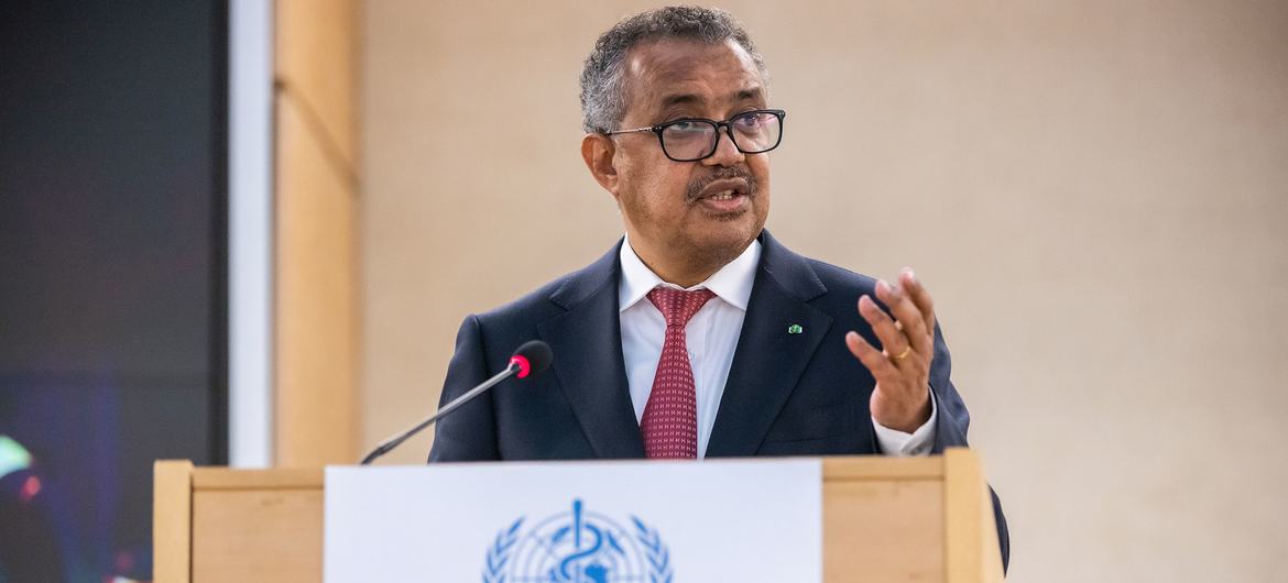Dr Tedros, Director-General of the World Health Organization, speaks following his re-election during the 75th World Health Assembly at the United Nations in Geneva, Switzerland. Dr Tedros, Director-General of the World Health Organization, speaks following his re-election during the 75th World Health Assembly at the United Nations in Geneva, Switzerland.