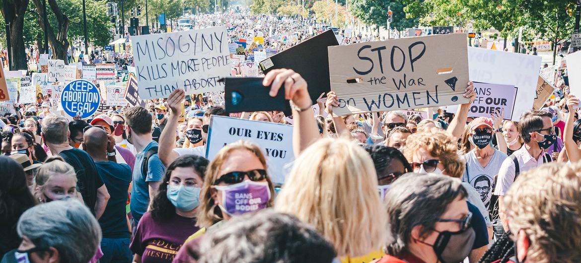 Abortion rights supporters march in Washington, D.C. in October 2021. Abortion rights supporters march in Washington, D.C. in October 2021.