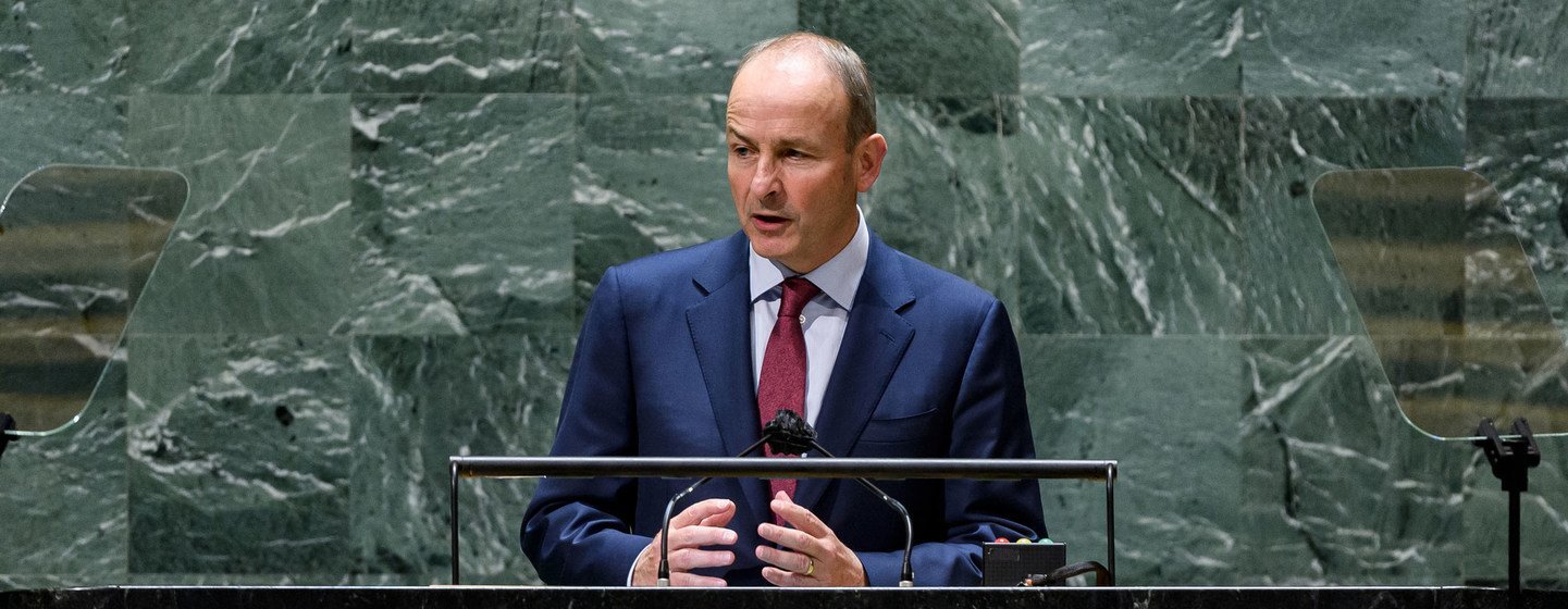 Micheál Martin, Taoiseach of Ireland, addresses the general debate of the UN General Assembly’s 76th session. Micheál Martin, Taoiseach of Ireland, addresses the general debate of the UN General Assembly’s 76th session.