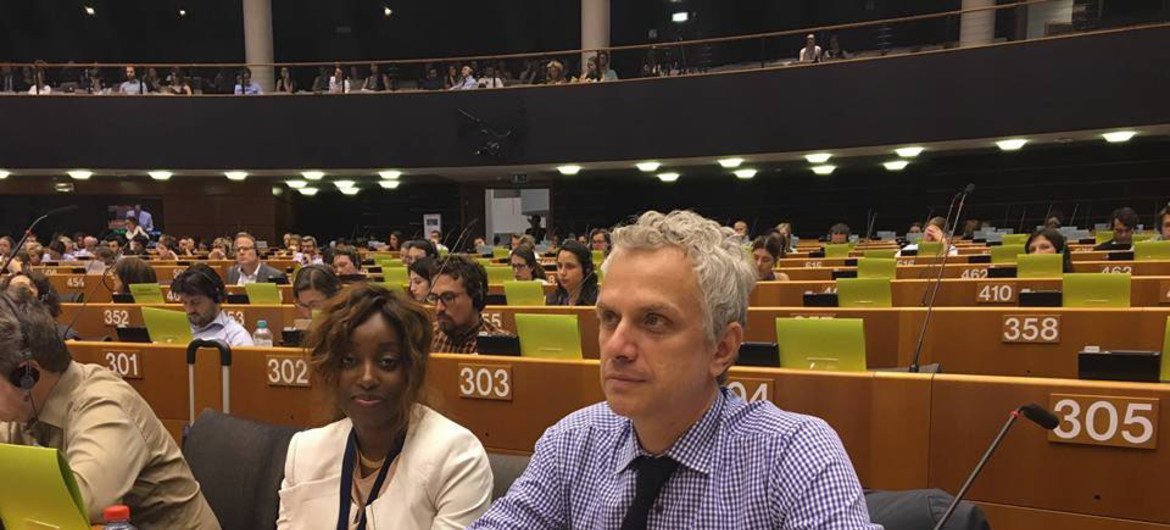 Ilias Chatzis and Yatta Dakowah, the UNODC Representative in Brussels, during a special session of the EU Parliament on migration - Brussels, Belgium - 2017. Ilias Chatzis and Yatta Dakowah, the UNODC Representative in Brussels, during a special session of the EU Parliament on migration - Brussels, Belgium - 2017.