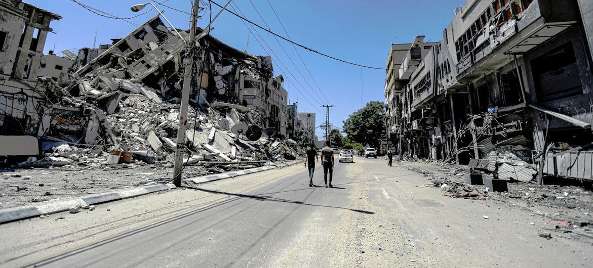 Buildings destroyed by airstrikes in the Gaza Strip. Buildings destroyed by airstrikes in the Gaza Strip.