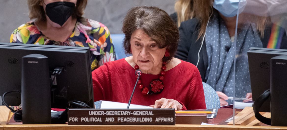 Rosemary DiCarlo, Under-Secretary-General for Political and Peacebuilding Affairs, addresses the Security Council meeting on non-proliferation and the Democratic People's Republic of Korea. Rosemary DiCarlo, Under-Secretary-General for Political and Peacebuilding Affairs, addresses the Security Council meeting on non-proliferation and the Democratic People's Republic of Korea.