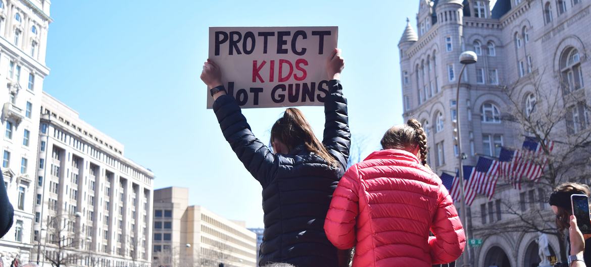 Young girls protest at the March For Our Lives rally in Washington, D.C. (file) Young girls protest at the March For Our Lives rally in Washington, D.C. (file)
