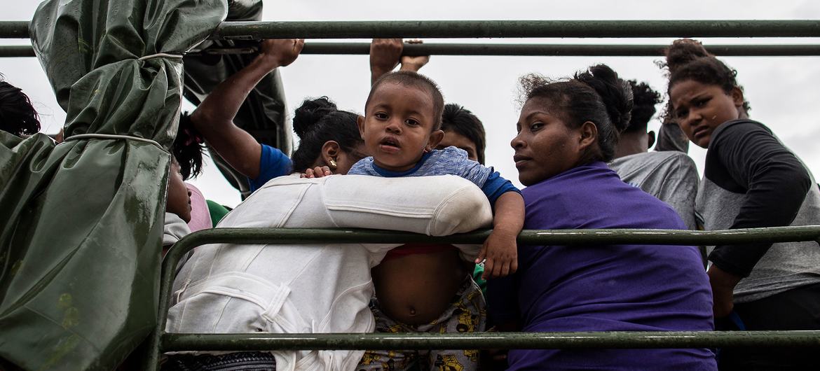 A family from arrive in Bilwi in Nicaragua after being evacuated prior to the arrival of Hurricane Iota. A family from arrive in Bilwi in Nicaragua after being evacuated prior to the arrival of Hurricane Iota.