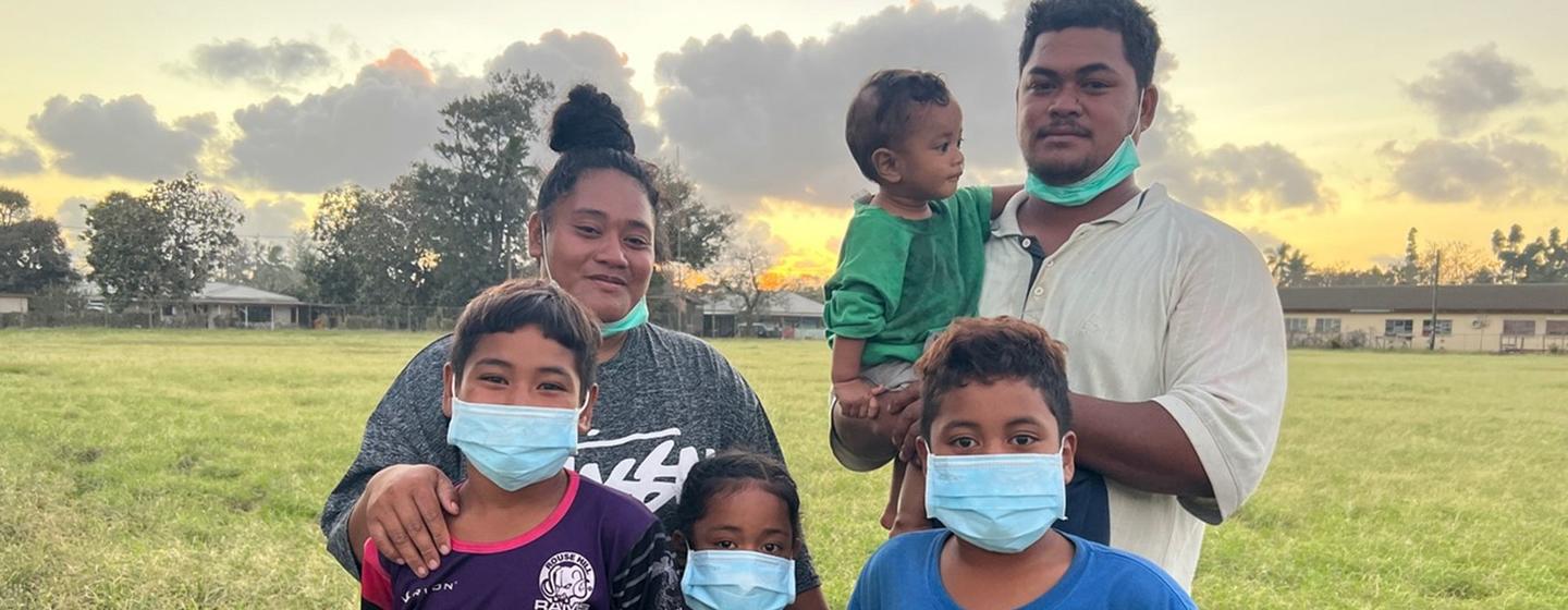 Pauline Vaiangina along with her husband and children in Mango island, Tonga. Pauline Vaiangina along with her husband and children in Mango island, Tonga.
