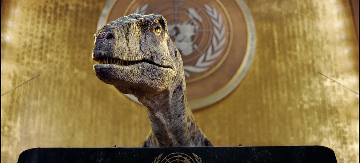 In a UNDP short film, Frankie the dinosaur urges world leaders not to choose extinction. In a UNDP short film, Frankie the dinosaur urges world leaders not to choose extinction.