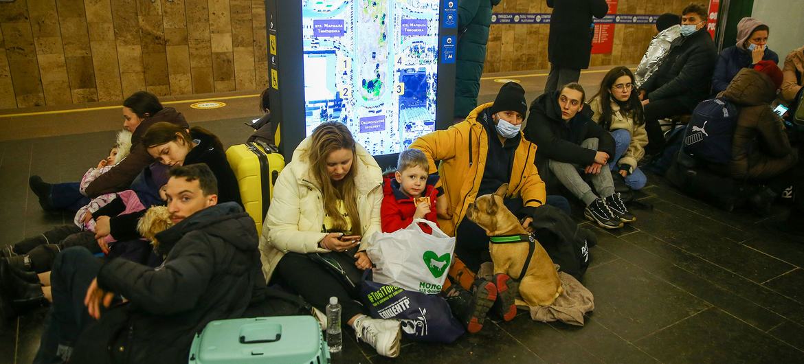 On 24 February 2022, people take shelter in a subway station during ongoing military operations in Kyiv, Ukraine. On 24 February 2022, people take shelter in a subway station during ongoing military operations in Kyiv, Ukraine.