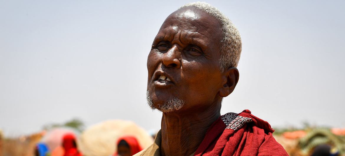 Ahmad Hassan Yarow, 70, speaks at Kulmiye Internally Displaced Persons camp in Luuq, Somalia on 21 March 2022. Ahmad Hassan Yarow, 70, speaks at Kulmiye Internally Displaced Persons camp in Luuq, Somalia on 21 March 2022.