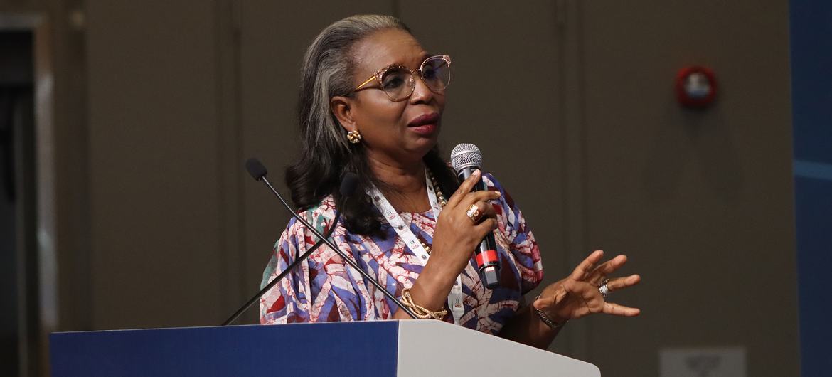 Ibukun Awosika, President of the International Women Entrepreneurial Challenge, speaking at the Women's Entrepreneurship Discussion Panel at the World Entrepreneurial Investment Forum in Dubai.