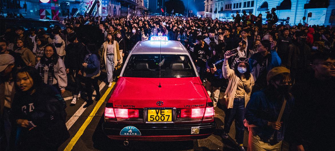 Protests in Tsim Sha Tsui, Hong Kong at the start of 2020. Protests in Tsim Sha Tsui, Hong Kong at the start of 2020.