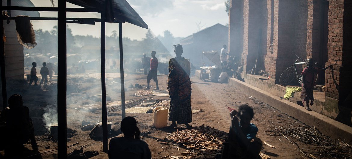 Families shelter at a church that is being used as a temporary site for internally displaced people in Ituri, Democratic of the Congo. Families shelter at a church that is being used as a temporary site for internally displaced people in Ituri, Democratic of the Congo.
