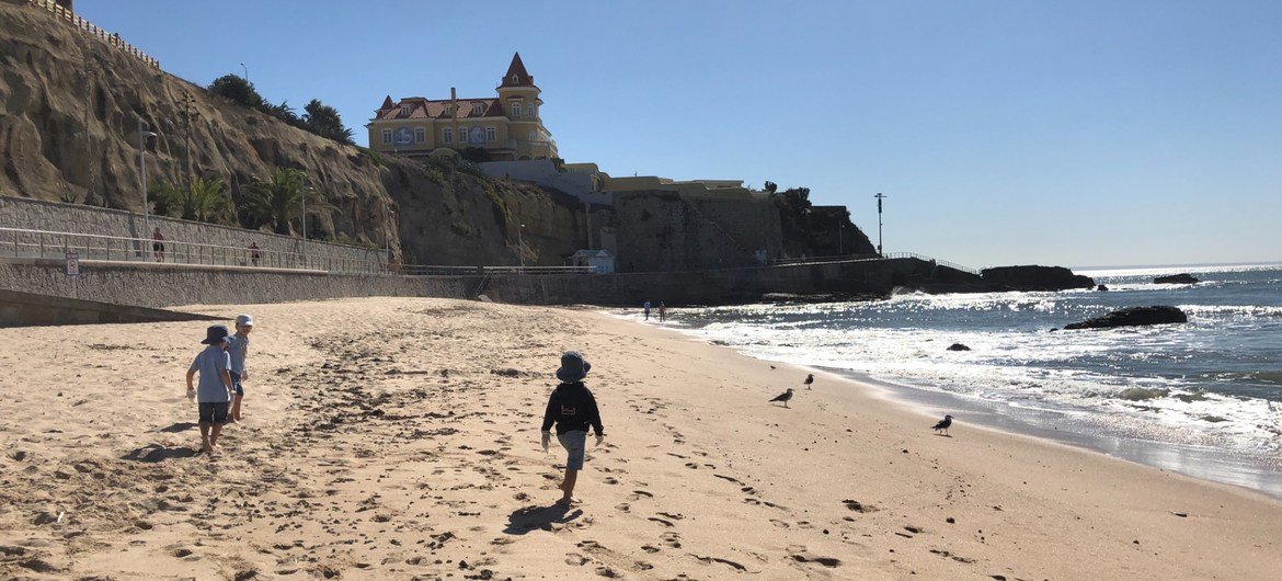 Clean up the beach at Praia da Poça, a popular little beach at the head of the Estoril - Cascais coast, in Portugal. 