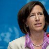 UN spokesperson Melissa Fleming speaks at a press conference.