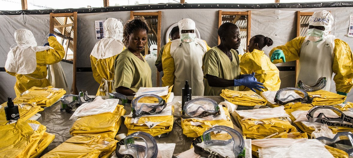 Health workers put on personal protective equipment (PPE) before entering an Ebola quarantine zone in the Democratic Republic of the Congo. (file) Health workers put on personal protective equipment (PPE) before entering an Ebola quarantine zone in the Democratic Republic of the Congo. (file)