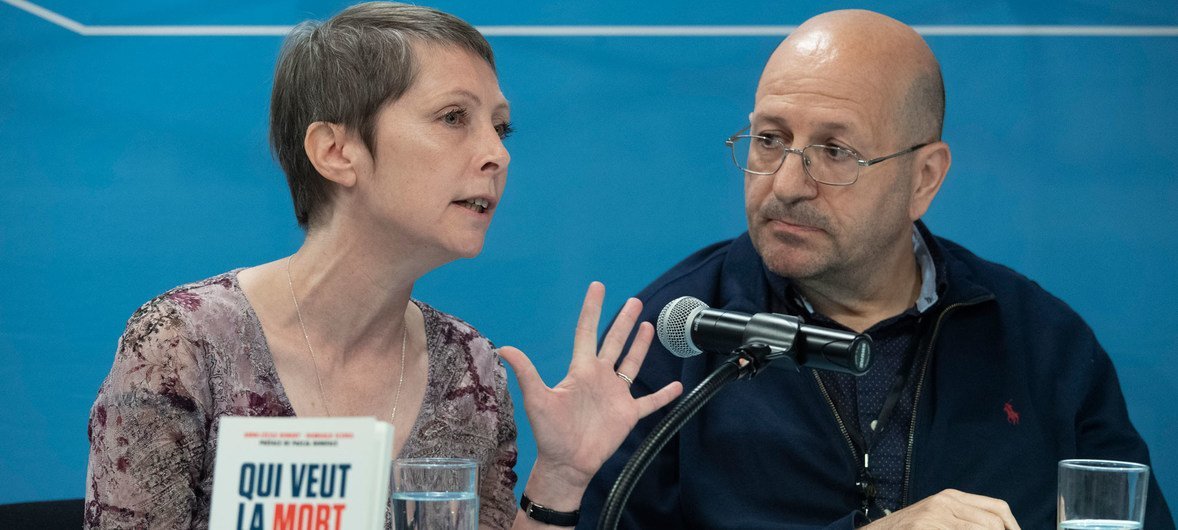 UN News chief Jérôme Longué speaks with author Anne-Cécile Robert (left) at a book launching event at the United Nations Headquarters. UN News chief Jérôme Longué speaks with author Anne-Cécile Robert (left) at a book launching event at the United Nations Headquarters.
