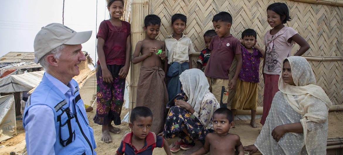 Emergency Relief Coordinator, Mark Lowcock with a group of Rohingya refugees from Myanmar in Kutapalong Refugee Camp, Bangladesh on 26 April 2019. Emergency Relief Coordinator, Mark Lowcock with a group of Rohingya refugees from Myanmar in Kutapalong Refugee Camp, Bangladesh on 26 April 2019.